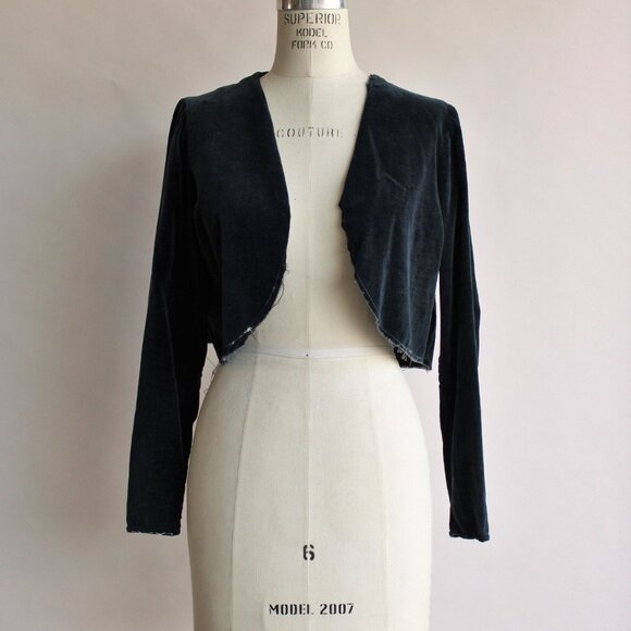 Vintage 1920s Dress with Jacket/ Navy Blue Cotton Velvet Day Dress and Bolero - Picture 2 of 10